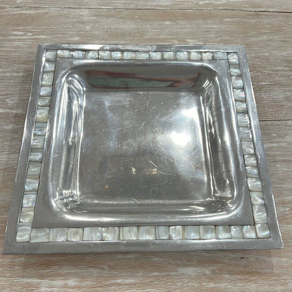 Antique Towle Silver Mother of Pearl & Aluminum Square Serving Tray 12 " x 12 "